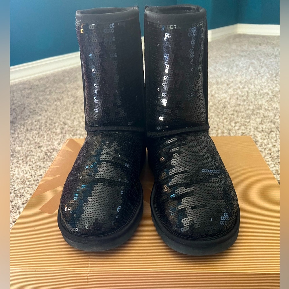 Black Sparkly Ugg Boots / Like New In Box - image 1